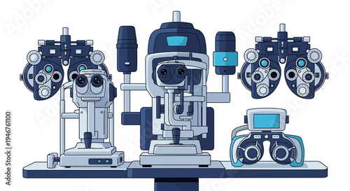 Medical Instruments for Eye Examination Illustrated In An Ophthalmologist's Office