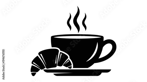 Illustration of Croissant and steaming cup of coffee