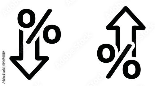 Illustration of Percentage signs with up and down arrows