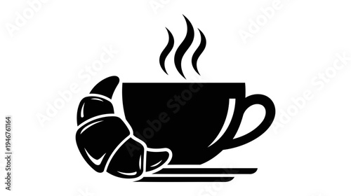 Illustration of Croissant and steaming coffee cup