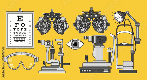 Medical Instruments for Vision Examination, Eye Test, Ophthalmology and Optical Healthcare