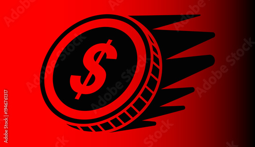 Illustration of Red dollar coin with motion blur