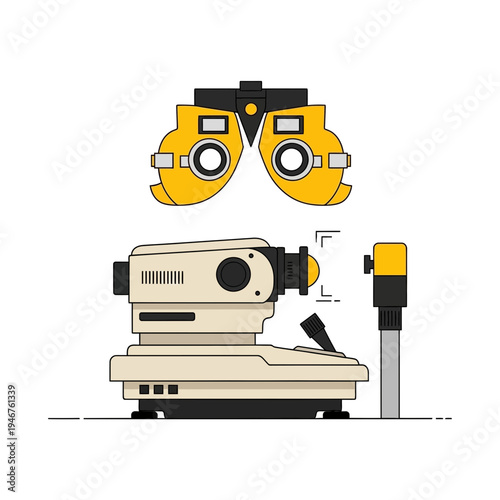 Medical Instruments Illustrating Ophthalmology: Optometry Devices for Eye Examinations and