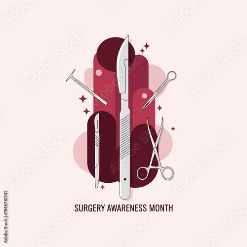 Medical Instruments Illustration: Surgical Tools Depicted for Surgery Awareness Month