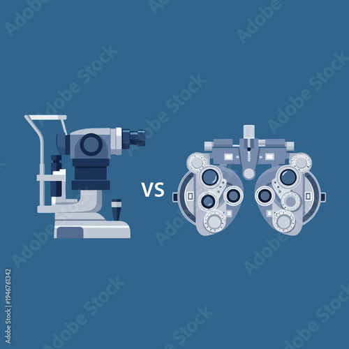 Medical Instruments Illustrating Eye Examinations And Vision Testing Devices For Optometry