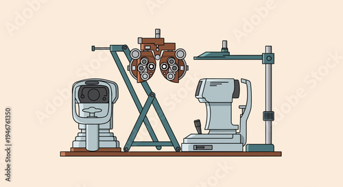 Medical Instruments Illustrating Ophthalmology, Eyesight Assessment And Vision Examination Equipment