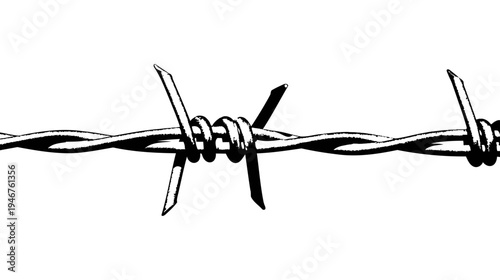 Illustration of Barbed wire fence closeup