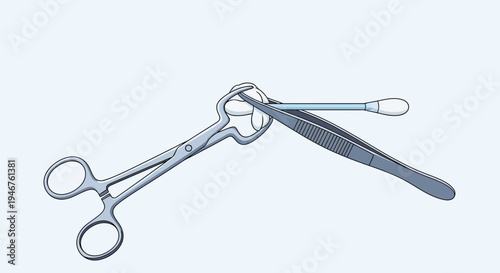 Medical Instruments Illustrating Surgical Procedures With Cotton Swab and Forceps
