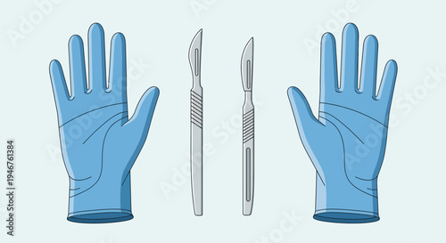 Medical Instruments Illustrating Surgical Gloves And Scalpels Isolated On A Background