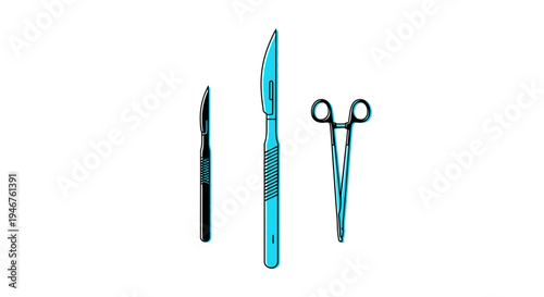 Medical Instruments Illustration With Surgical Scalpels And Forceps On White Background