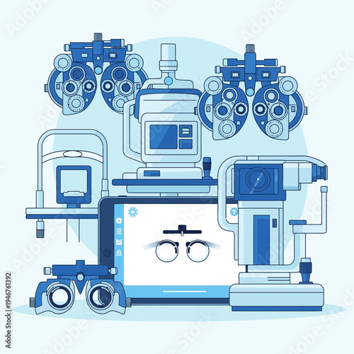 Medical Instruments Illustrating Vision Care And Eye Examination Technologies In A Modern Clinic