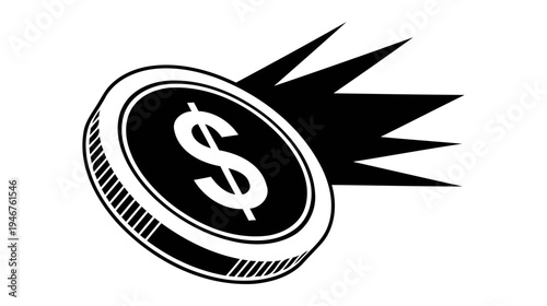 Illustration of Flying dollar coin with motion lines