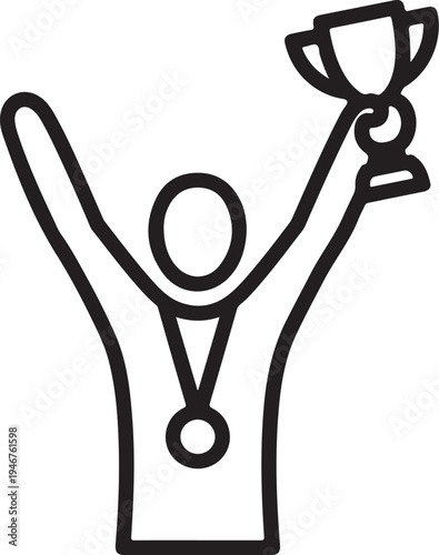 Vector illustration of a person holding a trophy and wearing a medal