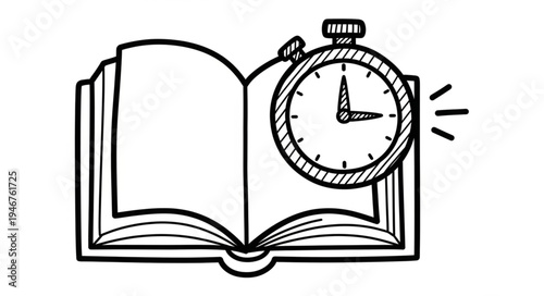 Open book with stopwatch symbolizing time for learning.