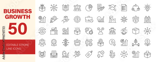 Business Growth icon set. Editable line icons. Vector illustration.