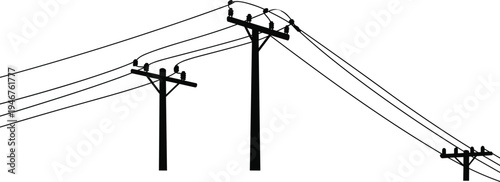 Utility poles silhouette at sunset, power lines tension, electrical infrastructure, energy transmission, rural grid, communication network, cad drawing 