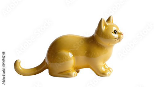 Foto Isolated glossy yellow cat ceramic figurine, a charming decorative object for co