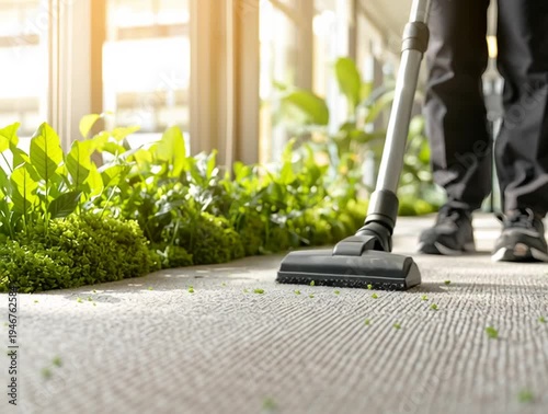 Wallpaper Mural Janitor cleaning office corridor carpet with vacuum cleaner Torontodigital.ca