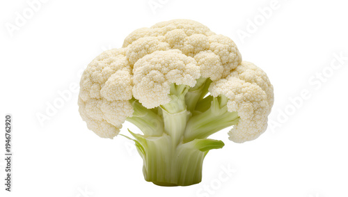 Konstfotografi Isolated fresh raw whole cauliflower vegetable with green stem and leaves, healthy food