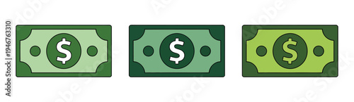 Green American dollar bill flat icon, finance and financial infographic element, money symbol for apps and websites, vector illustration for web design, banking, and digital finance.