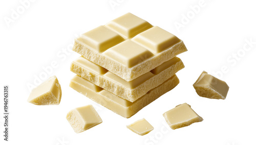 Obraz na plátně Isolated white chocolate bar squares stacked with delicious broken pieces for sw