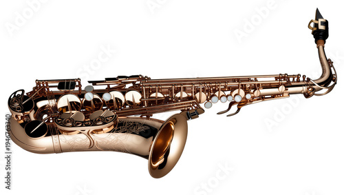 Canvas Print Isolated high-quality gold saxophone wind instrument with beautiful detailed bel