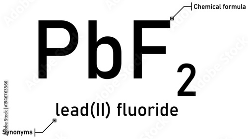 Lead (II) fluoride chemical formula with callout titles