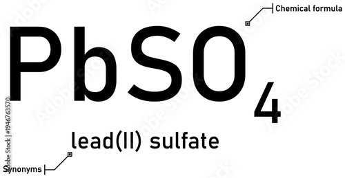 Lead (II) sulfate chemical formula with callout titles