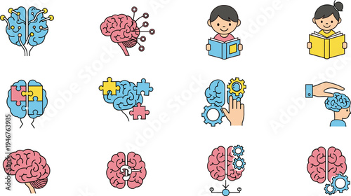 Brain Function Vector Illustration Showing Cognition Learning and Problem Solving Concepts