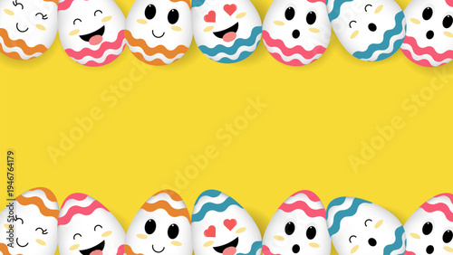 Colorful Easter Egg Border Background with Yellow Copy Space for Spring Holiday Promotion and Marketing
