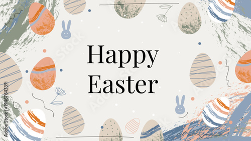 Elegant Happy Easter Greeting Background with Decorative Egg Pattern Frame