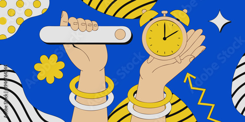 Hand holding a clock face to represent business deadline concepts, time management and appointment schedule