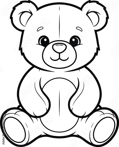 A cute cartoon teddy bear sitting upright with a sweet expression on its face and big eyes looking forward