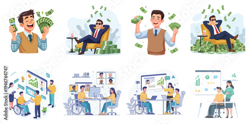 Business People Enjoying Financial Success and Collaborating in a Modern Inclusive Office Environment