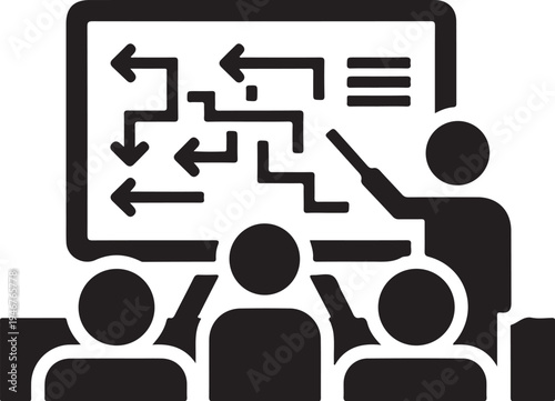 Vector illustration of business presentation with flowchart on screen