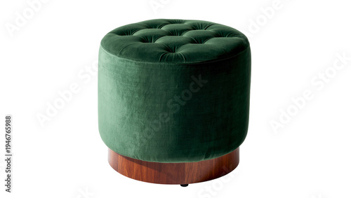 Foto Isolated elegant dark green velvet tufted ottoman with stylish wooden base furni