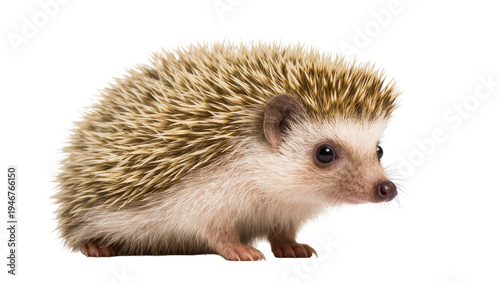 Isolated African pygmy hedgehog studio portrait, cute small mammal with spiky quills