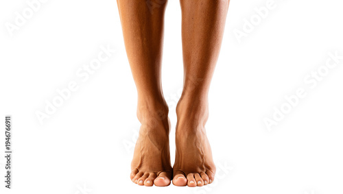 Foto Isolated healthy human female legs and bare feet standing naturally on a bright surface