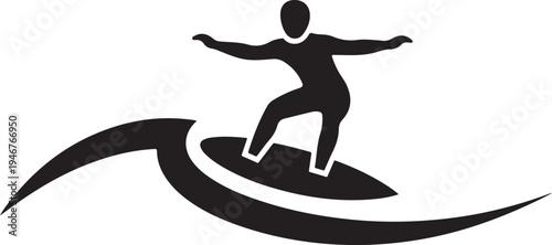Vector surfing icon, black silhouette on white background