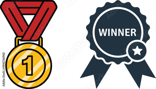 Award and winner badge icons for recognition and achievement