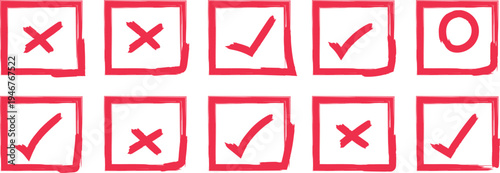 Checkmark and cross symbols for approval and rejection concepts