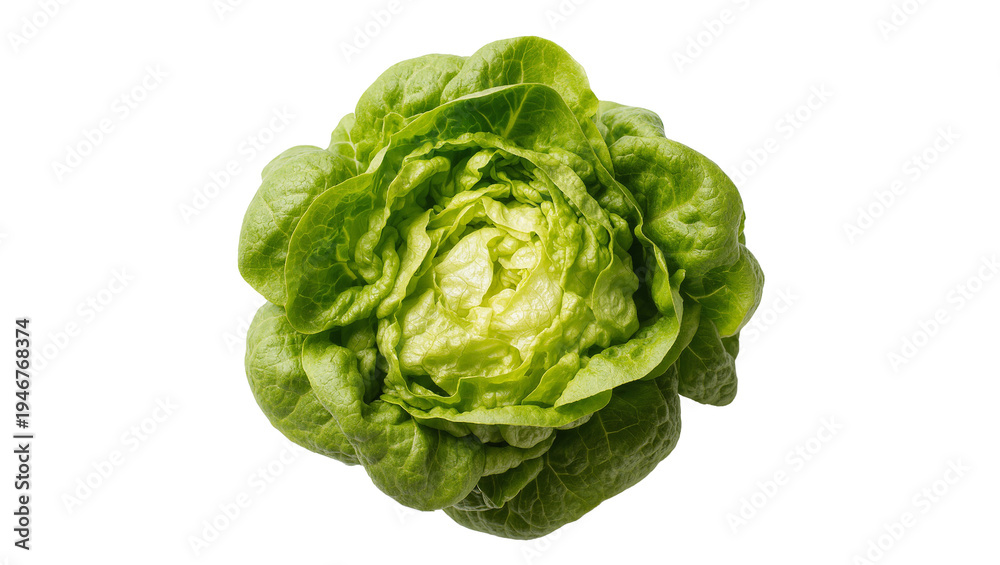 Fototapeta premium Isolated fresh whole green butter lettuce head, organic healthy vegetable food ingredient