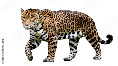 Slika na platnu Isolated majestic adult jaguar walking, powerful predatory big cat with distinct