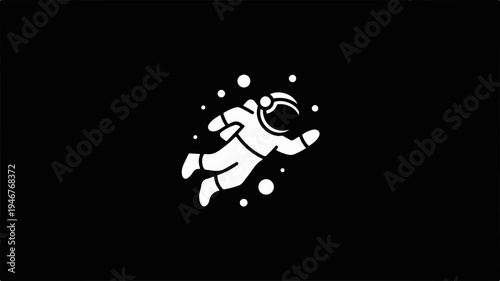 Astronaut floating in space with stars minimalist vector illustration of a spaceman in a suit black background