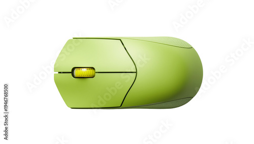 Tableau sur toile Isolated modern ergonomic computer mouse in vibrant green color with yellow scro