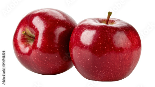 Photos Isolated two fresh ripe red apples, glossy vibrant organic fruit, sweet healthy