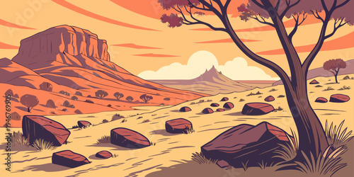 USA, US, U.S, United States - Petrified Forest National Park Colorful Fossilized Wood Sunset Panorama | Artistic Desert Geological Landscape Wall Art Poster | Arizona Scenic USA Nature Print