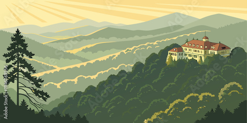 USA, US, U.S, United States - Hot Springs National Park Forest Mountains Sunrise Panorama | Historic Spa Landscape Scenic Nature Wall Art Poster | Arkansas USA Travel Print