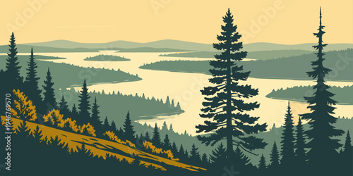 USA, US, U.S, United States - Isle Royale National Park Remote Island Wilderness Sunrise Panorama | Scenic Lake Reflections Nature Wall Art Poster | Michigan Great Lakes USA Landscape Print