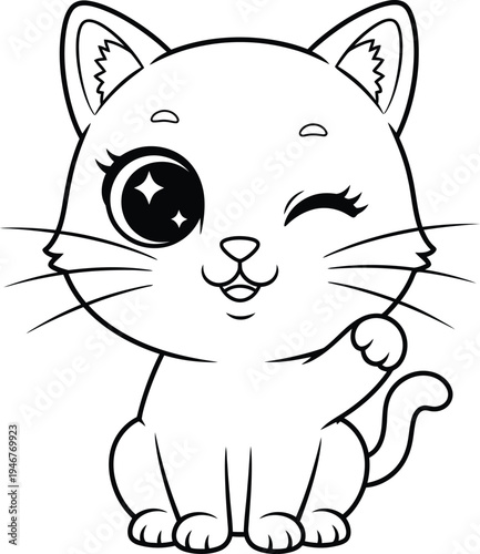 A cute cartoon cat with one eye closed and a cheerful expression on its face conveying a sense of playfulness and friendliness always
